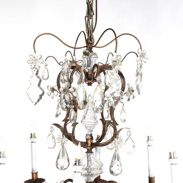 Large Antique French Louis XIV Style Brass & Crystal 8 Light Chandelier C1930 For Sale - Image 11 of 14