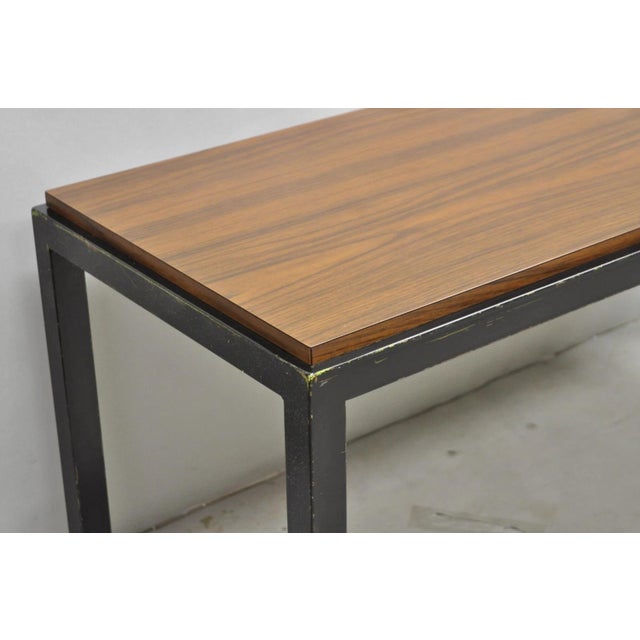 Late 20th Century Vintage Mid Century Modern Steel Metal & Faux Rosewood Laminate Coffee Table For Sale - Image 5 of 14
