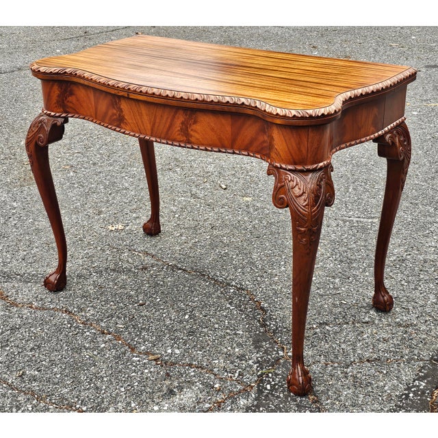Early 20th Century Chippendale Mahogany Fold-Top Console Card Table For Sale - Image 4 of 10