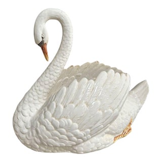 Large White Ceramic Swan Centerpiece Planter For Sale