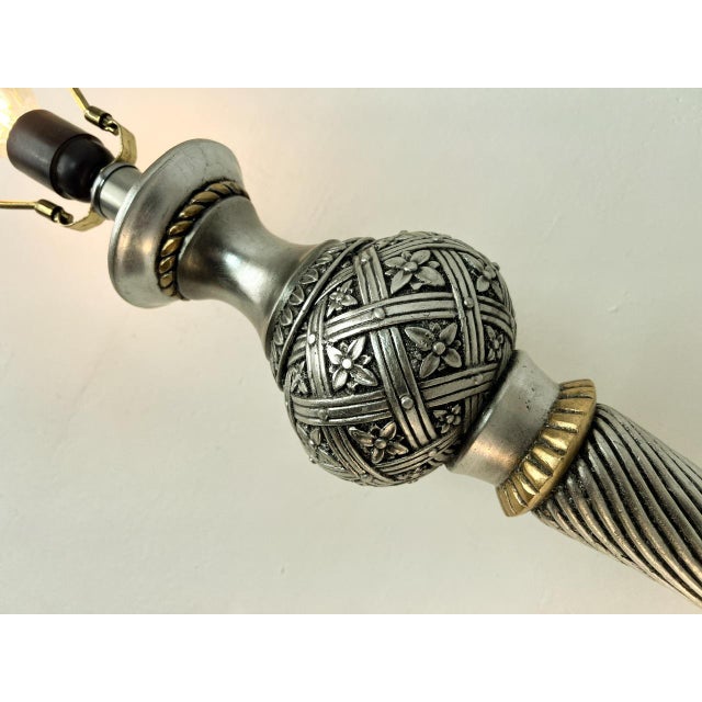 Wood Large Silver Gold Carved Spheric Table Lamps, 1990s, Set of 2 For Sale - Image 7 of 11