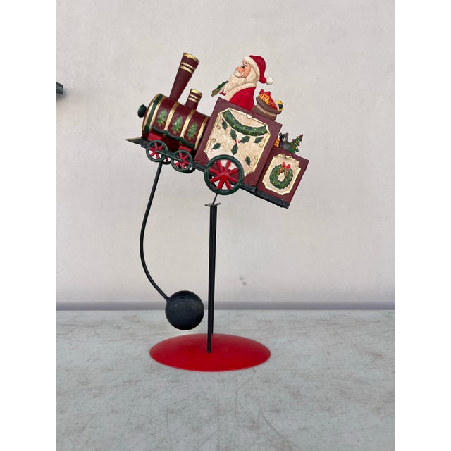 Vintage Christmas Folk Art Articulated Balancing Santa in Train For Sale - Image 4 of 11