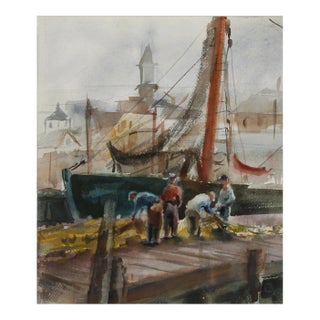1960s "Maine Fishermen 39" Watercolor Painting by Eve Nethercott For Sale