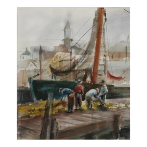 1960s "Maine Fishermen 39" Watercolor Painting by Eve Nethercott
