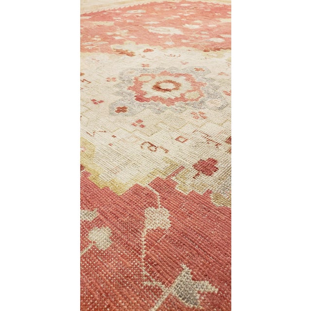 Beige Antique Oushak Carpet, Handmade Turkish Oriental Rug, Beige, Coral, Soft Colors For Sale - Image 8 of 13