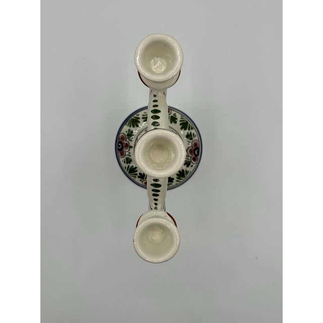 Ceramic Vintage Royal Delft Holland Style Hand Painted Triple Candle Stick Holder For Sale - Image 7 of 7