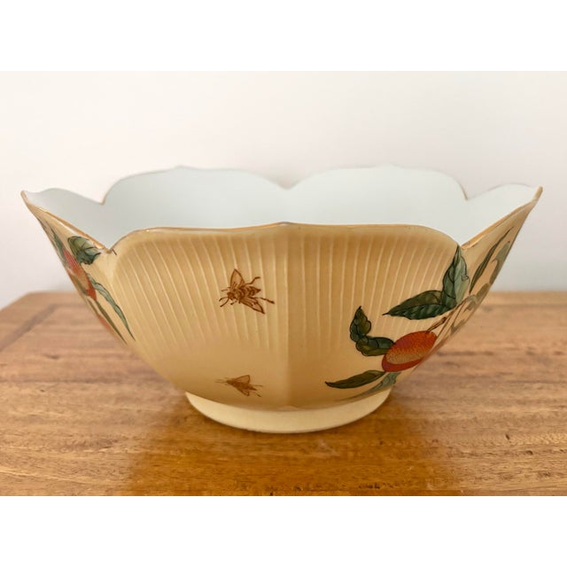 Ceramic Vintage Chinese Export Peach Botanical Bowl With Scalloped Rim For Sale - Image 7 of 9