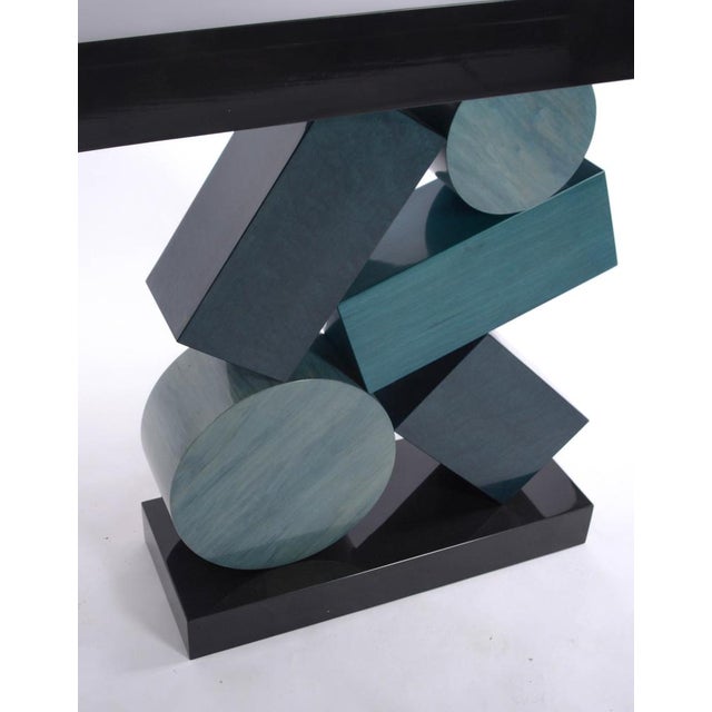 Equilibre Console in Blue and Black Tinded Marquetry by Aymeric Lefort For Sale - Image 12 of 18