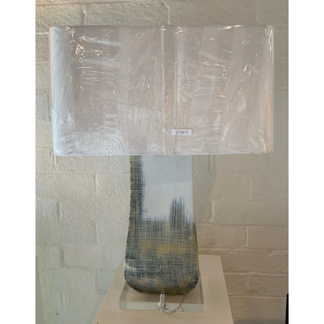 Contemporary Arteriors Page Porcelain Table Lamp With Linen Shade For Sale - Image 3 of 6