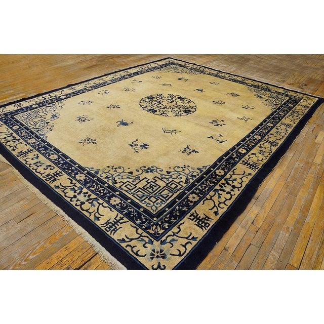 1920s 1920s Beige Cream Polka Dot Medallion Antique Chinese Peking Knotted Wool Rug For Sale - Image 5 of 10