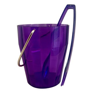 DDR Purple Acrylic Ice Bucket with Tongs, 1970s, Set of 2 For Sale