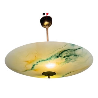 Art Deco Pendant Lamp with Marbled Glass Shade, 1930s For Sale