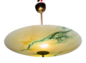 Art Deco Pendant Lamp with Marbled Glass Shade, 1930s