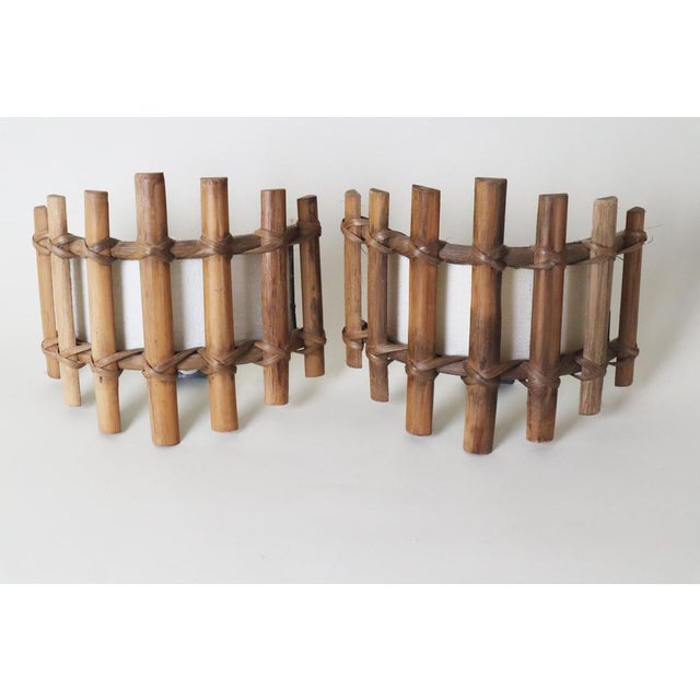 Antique Bamboo Wall Sconces in the style of Louis Sognot, 1960s, Set of 2 For Sale - Image 4 of 16