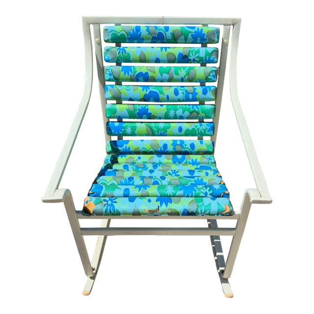 1960s Samsonite Aluminum Rocking Chair With Original Retro Floral Vinyl - Fair Condition For Sale