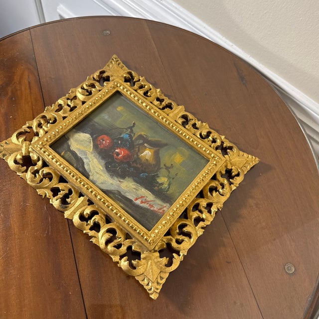 Wine Vintage Italian Still Life Oil Painting Ornate Frame Signed For Sale - Image 8 of 12