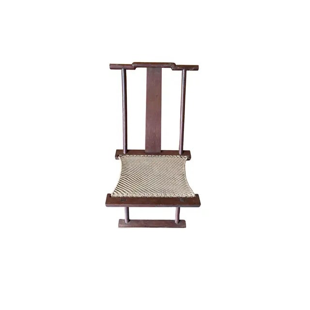 Chinese Antique Chinese Folding Chair With Woven Fabric Seat, Early 20th Century For Sale - Image 3 of 6