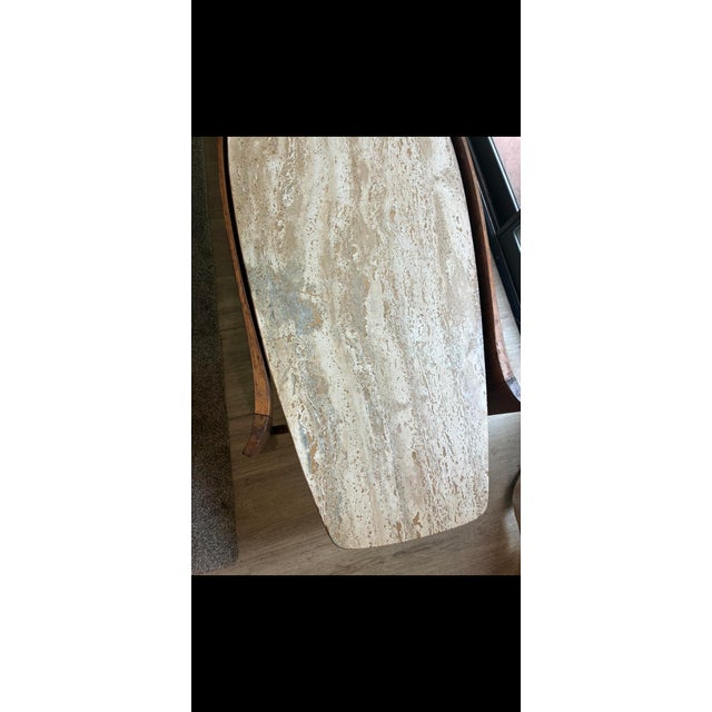 Mid-Century Walnut Surfboard Travertine Coffee Table For Sale - Image 6 of 7