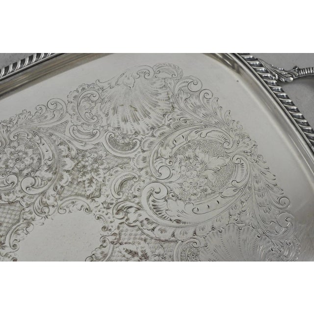 Vintage Sheffield Victorian Silver Plated Twin Handle Bar Serving Platter Tray For Sale In Philadelphia - Image 6 of 14
