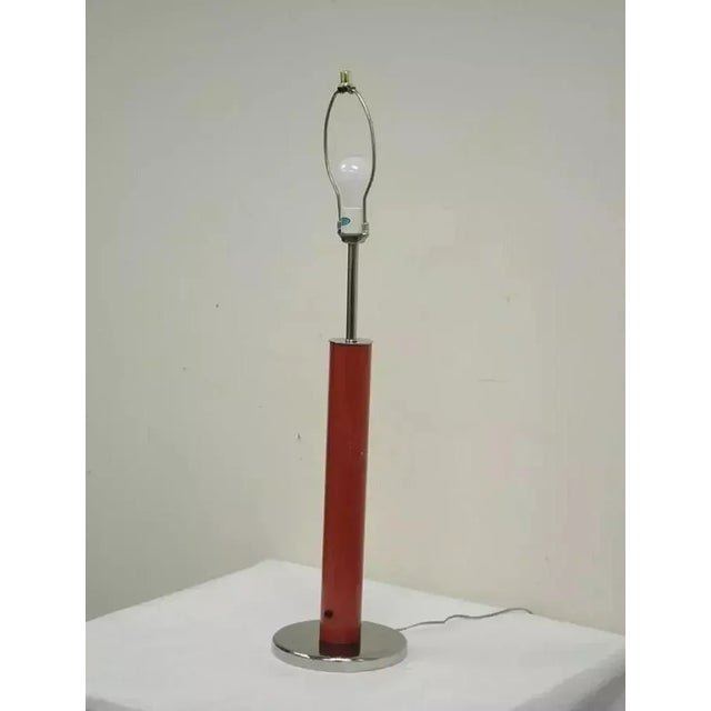 Metal Vintage Mid Century Modern Modernist Red Cylinder Chrome Table Desk Console Lamp For Sale - Image 7 of 9