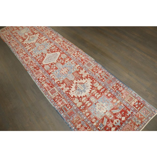 Red Red Persian Icy Blue Heriz Runner rug no. j5198 For Sale - Image 8 of 8