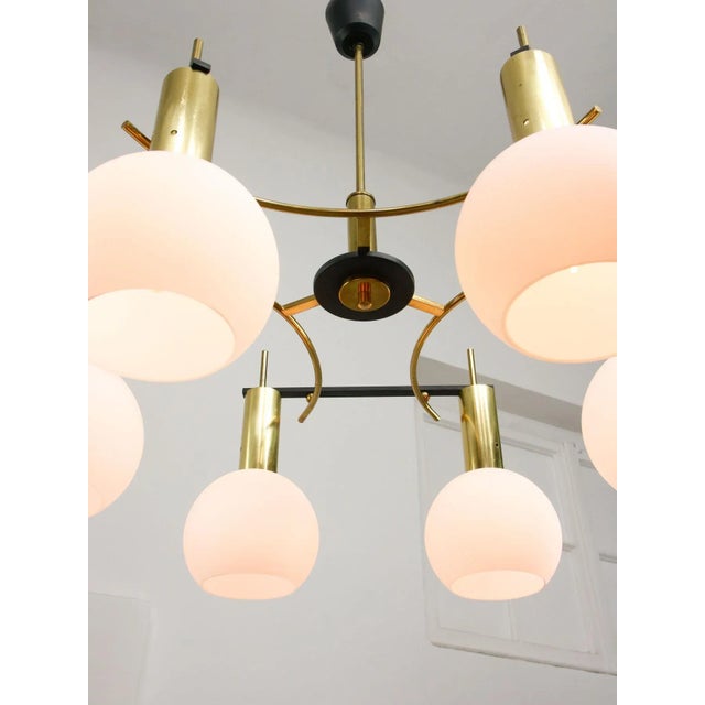 Mid-Century Modern Mid-Century Modern Brass and Opaline Chandelier, Italy For Sale - Image 3 of 18