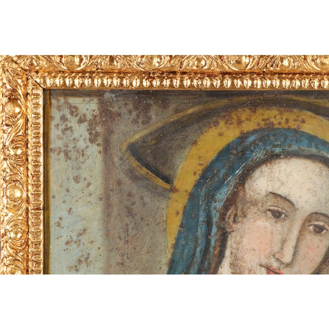 Mexican Madonna and Child, Oil on Tin, Late 19th Century For Sale - Image 3 of 11