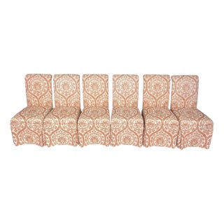 Vintage Parsons Style Dining Chairs, Set of Six, Skirted, Custom Upholstery For Sale