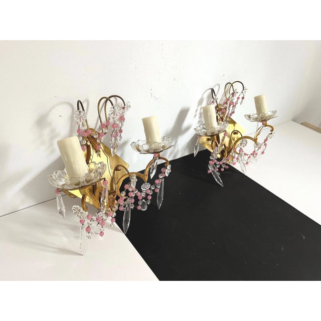 Midcentury French Crystal Sconces - a Pair For Sale - Image 10 of 14