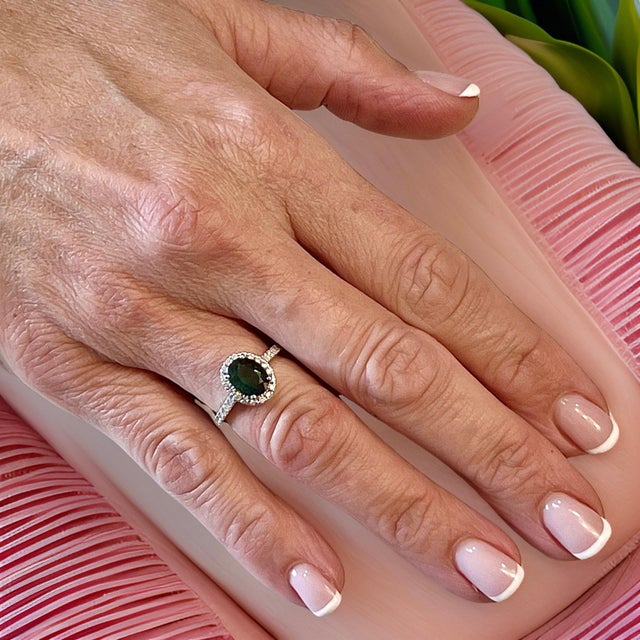 Metal Natural Emerald Diamond Ring 6.5 14k White Gold 9.31 TCW Certified For Sale - Image 7 of 13