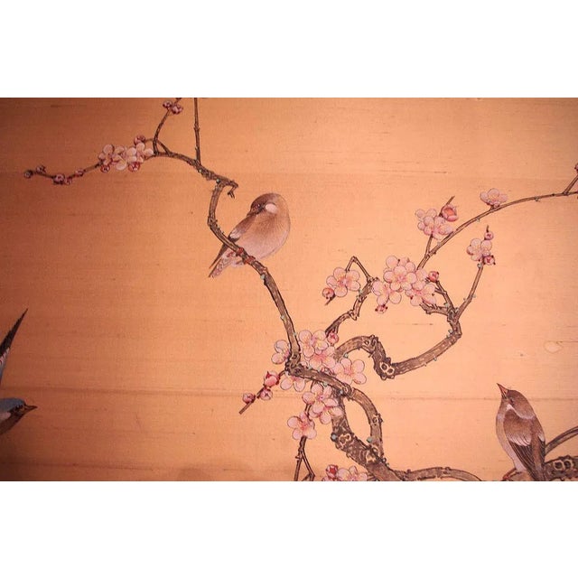 Antique Japanese Painted Silk Panel with Flowers and Birds Decor, 1900s For Sale - Image 6 of 7