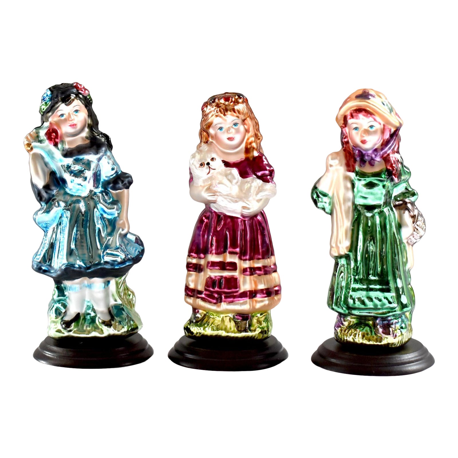 Contemporary Blown Glass Victorian Christmas Figurines Set of 3