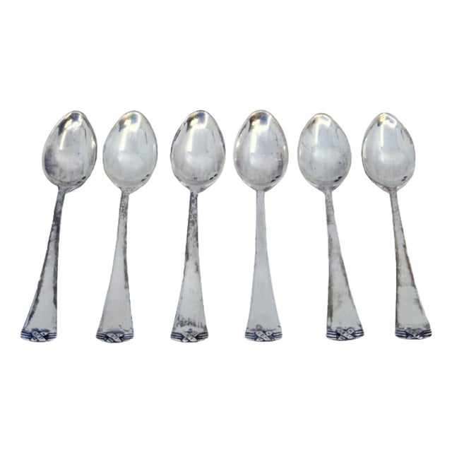 Coffee Spoons in Silver with Handle Relief Ends, Set of 6 For Sale
