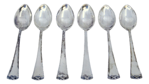 Coffee Spoons in Silver with Handle Relief Ends, Set of 6