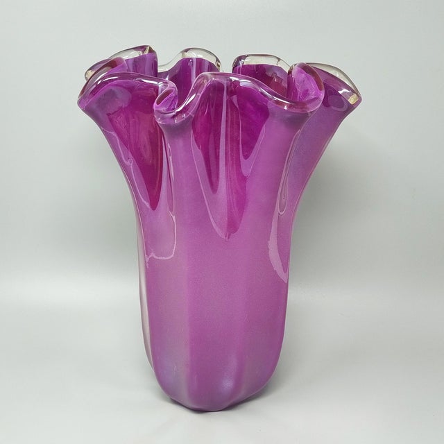 1970s Magenta-Pink Fazzoletto Murano Glass Vase by Michielotto, 1970s For Sale - Image 5 of 9