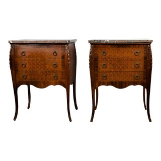 Louis XV Style Marble Top Nightstands Set of 2 For Sale