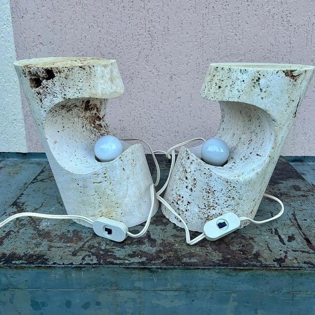 1970s Travertine Table Lamps by Giuliano Cesari for Nucleo, 1971, Set of 2 For Sale - Image 5 of 11