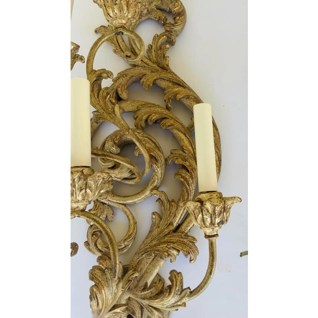 Myran Allan Luxury Lighting Florentine Brushed Silver Carved Wood Sconces - A Pair For Sale In Atlanta - Image 6 of 9