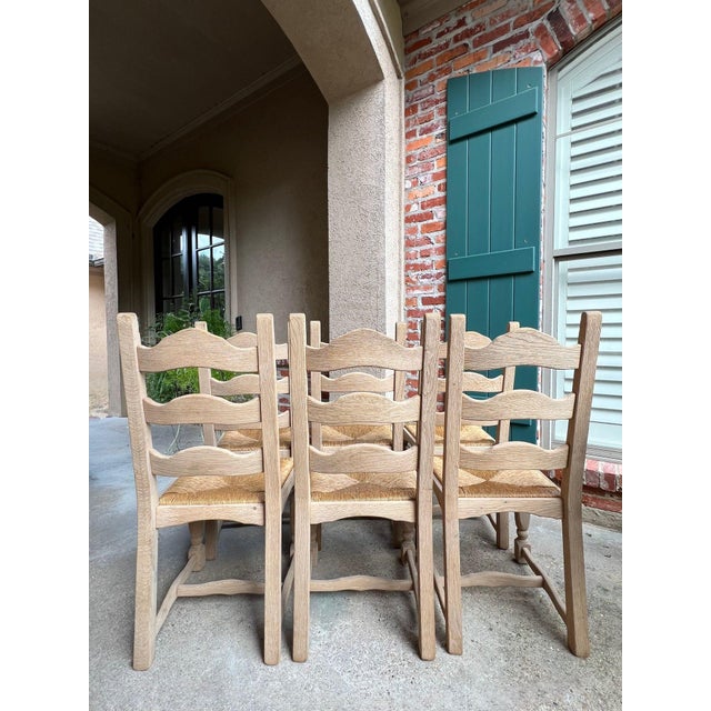 Set 6 Vintage French Ladder Back Dining Chairs Rush Seat Bleached Oak Farmhouse For Sale - Image 11 of 18