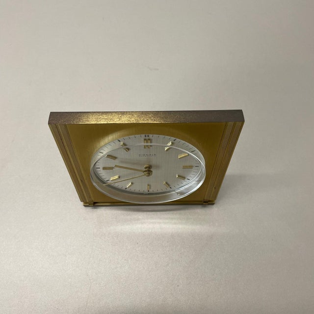 Vintage Hollywood Regency Brass Glass Table Clock from Kienzle, Germany, 1960s For Sale - Image 10 of 16