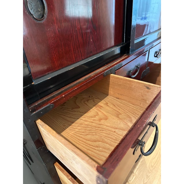 Antique Meji Period Three Section Japanese Isho Tansu Clothing Chest For Sale - Image 14 of 14