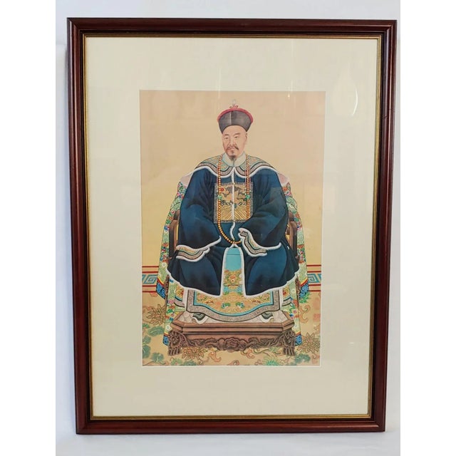Royal Blue Late 20th Century Chinoiserie Ancestor in a Blue Robe Portrait Print, Framed For Sale - Image 8 of 9