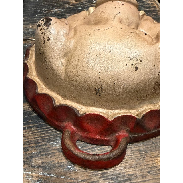 Antique Primitive Pig Head Cast Iron Pan or Cheese Mold With Original Paint For Sale - Image 4 of 11