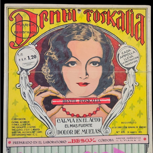 Vintage Advertising Cardboard from Foskali Dento, 1921, in Very Good conditions. Designed 1890 to 1919