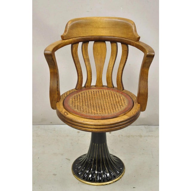 Antique Jb Van Sciver Oak Wood Swivel Ship Captains Courthouse Bankers Arm Chair For Sale - Image 12 of 12