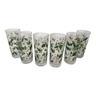 Vintage Libbey "Christmas Holly" Glasses-Set of 6 For Sale