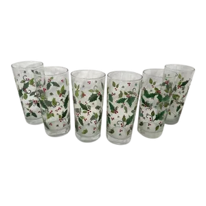 Vintage Libbey "Christmas Holly" Glasses-Set of 6