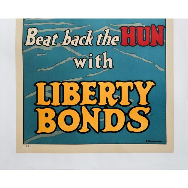 American 1918 Original u.s. Wwi Poster - Beat Back the Hun Liberty Bonds - Frederick Strothmann For Sale - Image 3 of 3