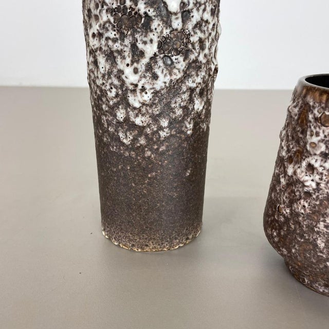 Ceramic Set of Two Pottery Fat Lava Vases Crusty Brown-White from Jopeko, Germany, 1970s, Set of 2 For Sale - Image 7 of 18