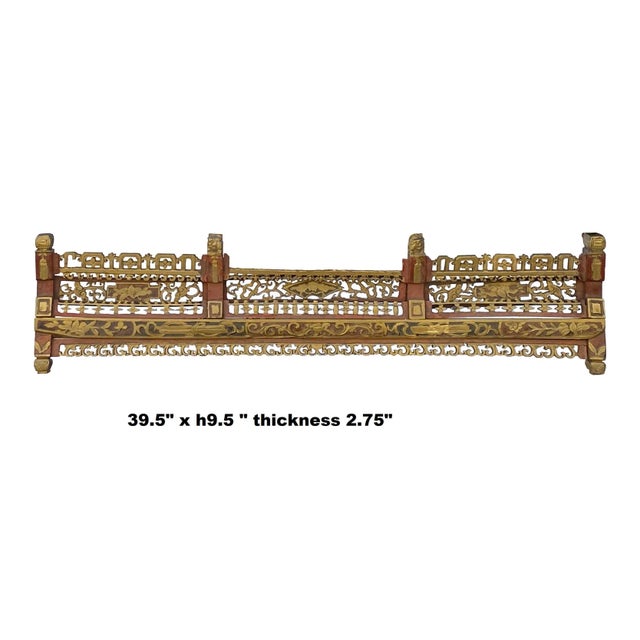 Wood Chinese Vintage Relief Ancient Style Golden Carving Wood Wall Art For Sale - Image 7 of 8